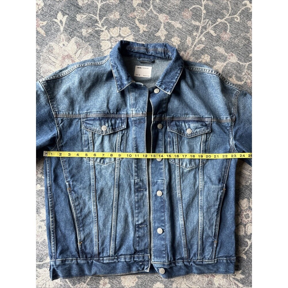ASOS Denim Oversized Jacket Blue Collared Button Long Sleeve Jean UK 10 - Picture 4 of 6